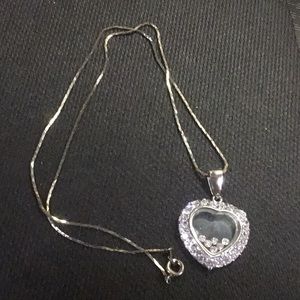 925 crystal studded shadow box Style heart pendant on 17 inch silver tone chain
